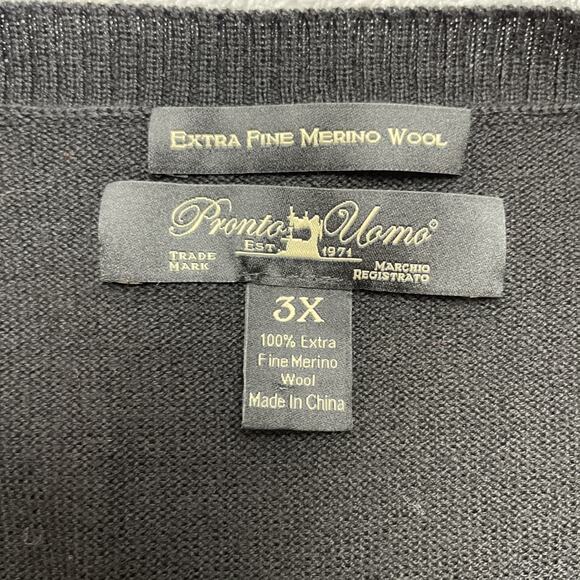 Pronto Uomo Extra Fine Merino Wool Sweater Vest Mens 3X Black V-Neck Pullover - Picture 3 of 6